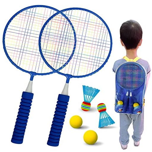 【コンパクトサイズ・6~12歳のお子様に最適】縦44cm、横22.5cmの小型のラケットで、身長110cm~150cmの子どもに適しています。【二種類の遊びに対応した球が付属】バドミントン用のシャトルとEVA素材のテニスボールが付属しています。 【軽量で子どもに優しい】ラケット一本の重量はわずか100gなので子どもでもストレスなく使えます。子どもはまだ骨の発達が完全ではないので、大人用のラケットを無理に使わせないようにしましょう。 【高耐久のネット、軽量で耐久性に優れたアルミニウム合金フレーム】ネットは頑丈に作られており、長く使っても縫い目の緩みや剥がれがなく、壊れにくくできています。【アルミニウム合金フレーム】耐久性のあるアルミニウム合金素材を使用しており、その他のラケットより軽く、軽量と耐久性の2つの特長を兼ね備えている。子どもにより使いやすい設計になっています。 【高弾性でよく飛ぶ】高弾性のネットですので、力のない子どもでも使いやすく簡単にテニスやバドミントンを楽しむことができます。