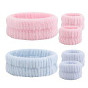 手首バンドヘアバンド洗顔用【2ペア入】吸水リストバンド速乾ヘアターバンヘアキャップメンズレディース洗顔用リストバンド汗止め(青+ピンク)