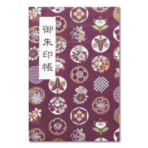 御朱印帳46ページ蛇腹式ビニールカバー付法徳堂オリジナルしおり付大判サイズ18x12西陣織金襴(丸華紋(..