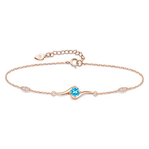 Naniwaaiブレスレットレディース11月ブルートパーズ誕生石ブレスレット人気シルバーローズゴールドメッキ金属アレルギー対応ブレスレット派手ブレスレット花記念...