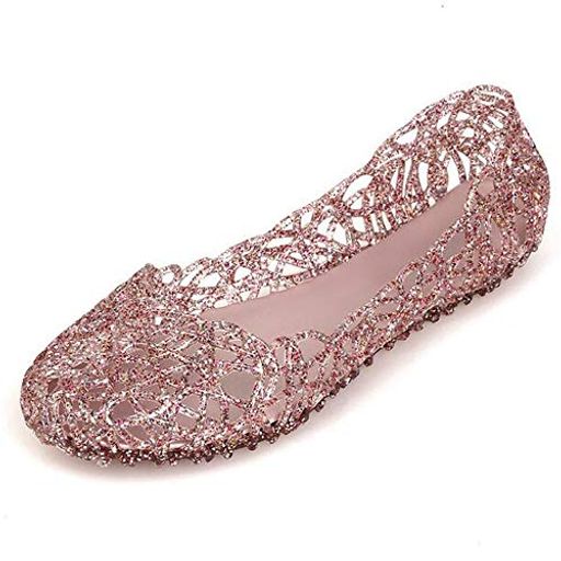 [Pincoral]レディースゼリーサンダルソフト透かし彫りサマービーチサンダル(ピンク大人25.5cm数値日本の靴のサイズ寸法)(4)