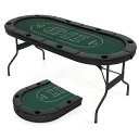 GOPLUSポーカーテーブル8人用折りたたみ幅182x奥行82x高さ75cmカップホルダー付きゲームテーブルポーカーゲーム用カジノゲーム楕円形組み立て不要(ダークグリーン)