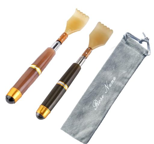 孫の手5段階伸縮最長53cm携帯用高級バックスクラッチャー抗菌樹脂素材マッサージボール付き2個入れ(ブ..