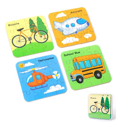 BLOOPIC木製パズル子供4個セット64ピース型はめパズルモンテッソーリ知育玩具パノラマパズル123歳幼児早期開発指先知育脳トレ形合わせ..