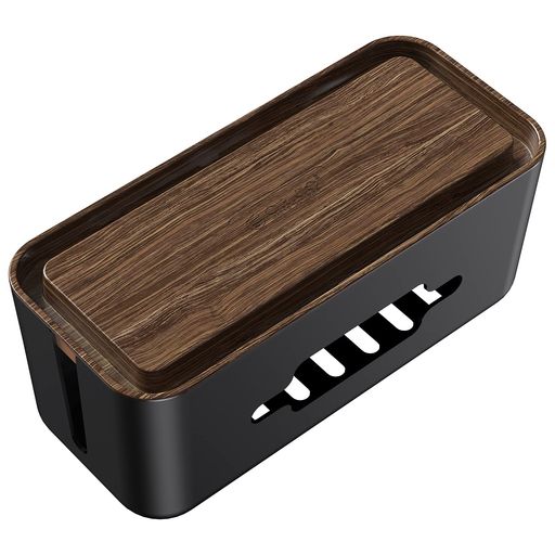 ケーブルボックス電源タップ/コンセント等収納ケース配線隠しホコリ防止ORICO安全保護配線ホールスマホスタンド電源コード整理良い放熱性配線ボックス黒+木目調(Mサイズ)CMB-18-BR-WD