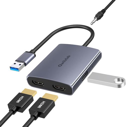 QWIIZLABUSBHDMI変換アダプタ、USB3.0対応デュアルHDMIディスプレイアダプタ1080P@60HZ、480MBPSUSB2.0、3.5MMAUDIOジャック安定出力、WINDOWS7/8/10のみ対応 QWIIZLABUSBHDMI変換アダプタ、USB3.0対応デュアルHDMIディスプレイアダプタ1080P@60HZ、480MBPSUSB2.0、3.5MMAUDIOジャック安定出力、WINDOWS7/8/10のみ対応
