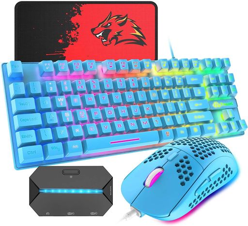 ゲーミングキーボード マウス コンバータ付き 88キー 軽量 LEDバックライト USB接続 エルゴノミック 防水 ゲーマーやタイピストに最適、6400DPIゲーミングマウス マウスパット付き 日本語取扱説明書付き PC PS4 スイッチ対応 T2