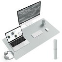YSAGIデスクマットマウス対応レザーデスクマット大型マウスパッド裏面はスエード滑り止め厚さ2MM防水防油断熱お手入れ簡単オフィス自宅用装飾用デスクパッド(シルバーグレー90*43CM)(3)