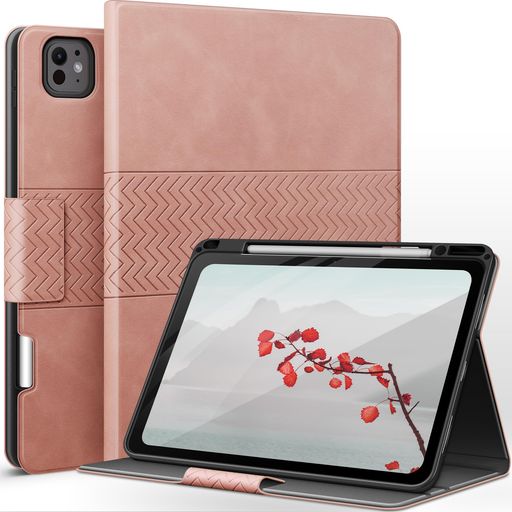 auauaiPadPro13インチケース(M5/M4)2025/2024専用ペン収納PencilPro/USB-C完全対応PUレザー耐衝撃ひび割れ防止オートスリープ/ウェーク&スタンド機能付き手帳型カバー(Pink)