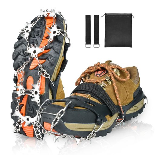LINECYアイゼン28本爪チェーンスパイク登山軽アイゼン登山滑り止め201ステンレスシリコン製錆にくいチェーンアイゼン簡単着脱男女兼用耐寒性-40°C転倒防止雪山凍結道路泥だらけの道氷釣…