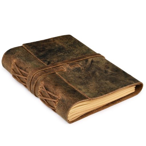 LEATHERVILLAGE罫線入り革綴じジャーナル-260ページ、ラスティックブラウン(A4)-BookofShadows-ライティングノート、デイリーメモ帳...