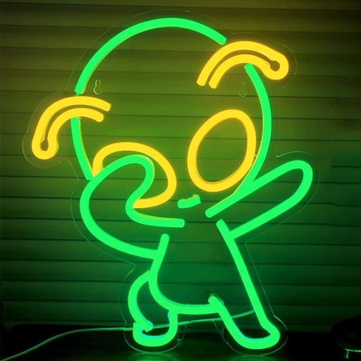 エイリアンネオンサイン、グリーンエイリアンネオンサイン、壁装飾ネオンサイン寝室バーバーパーティークラブLEDナイトライトサインギフト(37x29CM)