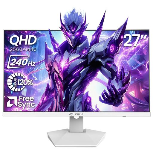 CRUAゲーミングモニター27インチPCモニター240HZWQHD(2560X1440)ディスプレイHDMI2.0&DP1.2FREESYNCサポートブルーライト軽減傾斜調整120%SRGB広色域対応壁掛け対応