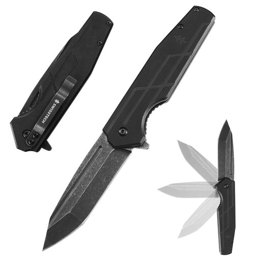 SWISS+TECH フォールディングナイフ 折りたたみナイフ ナイフ サバイバルナイフ G10ハンドル ライナーロック アウトドア DIY 登山 キャンプ 防災 釣り ブラック(4)