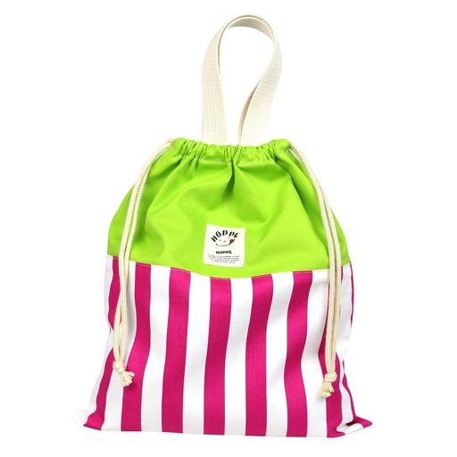 [HOPPE]持ち手付き巾着ピンクストライプ巾着袋持ち手体操服入れお着替え袋シューズ入れ体操服袋大きめ..