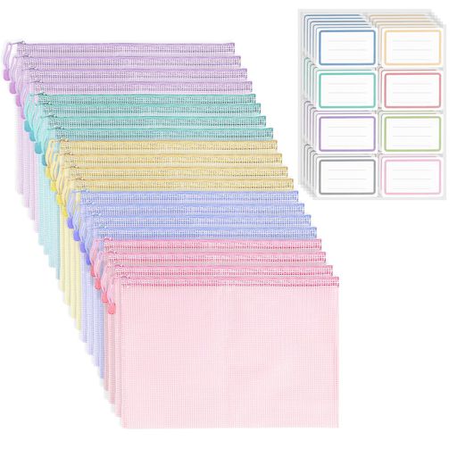 METBOU20枚セットジッパー式ファイル袋A45色ファイル袋ラベルシール付きメッシュ袋ジッパー式連絡袋防..