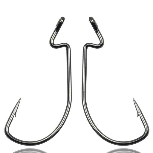 オフセットフックワームフックロックフィッシュ根魚バス釣り釣りフックセット高靭性太軸釣り針ワイドゲイプ100本1号黒