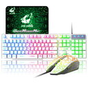 LEXONTECHゲーミングキーボード日本語配列USBメンブレン式有線防水多機能マルチメディアキー2400DPI調整でき6つのボタン+マウスパッド(ホワイト)(2)