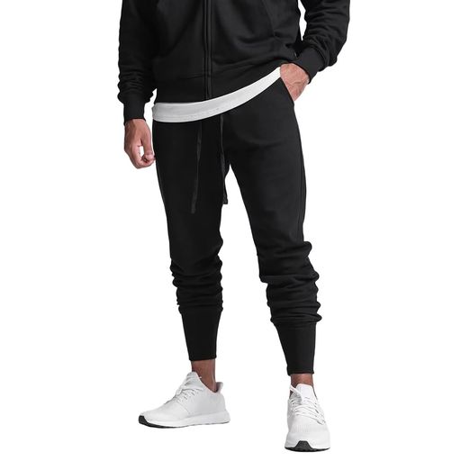 [OROLN]ジョガーパンツメンズトレーニングスリムフィットネス筋トレ無地通気性ジムスウェットパンツ(ブラック-2XL)