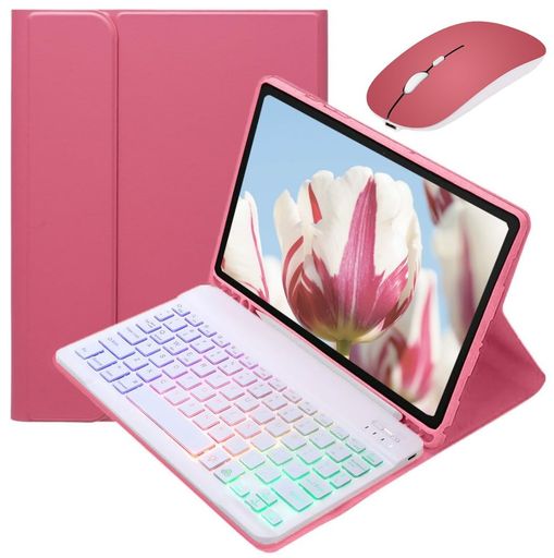 マウス付きiPadAir11インチM4/M3/M2用のキーボードケースレインボーバックライト付きiPadAir第5/4世代10.9インチ用のキーボードカバーお洒落可愛いマグネット分離式学生ビジネス濃いピンク+白