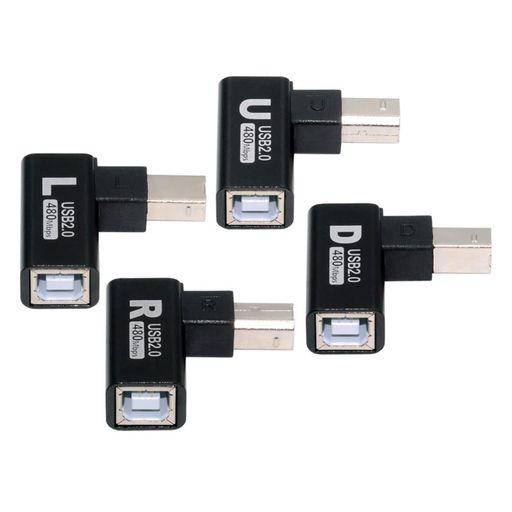 xiwai 4個/ロット USB タイプ B 2.0 オス - メス延長アダプタ 水平 L サイズ 垂直角度 90 度コンバータ カメラ、ピアノ、PLC、AIO 用