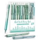 FourCandies12本パステルゲルインクボールペンセット11本ジェルボールペン&1本蛍光ペン引き込み式0.5mmかわいいかきやすいノートテイキングペン学校...