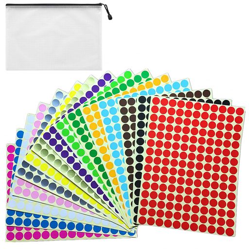 カラーラベル丸型5280片入り丸シール円形シール小さい直径10mm32シート16色ステッカーラベルシールファ..