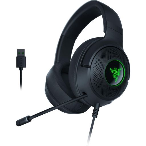 Razer Kraken V3 X 有線USBゲーミングヘッドセット:軽量構造 - Triforce 40mmドライバー - ハイパークリアカーディオイドマイク - 7.1サラウンドサウンド - クロマRGB照明 - ブラック