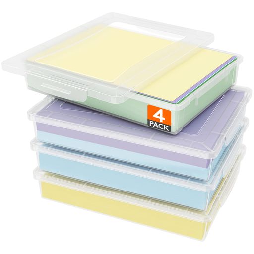 Lifewit4個入りプラスチック製多目的書類ケース(ラッチ蓋付き)、クリアA4ケース、クラスルーム整理、ボ..