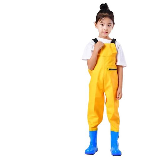 [テックス]ウェーダー子供長靴滑り防止胴長防水ズボンショルダーベルト簡単着脱怪我防止軽量男女兼用幼児軽量防滑防撥防汚防水ズボン渓流釣り砂遊び(イエロー足長14CM)