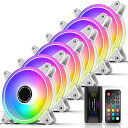 EZDIY-FAB120MMRGBホワイトPCケースファン5V3PINARGBマザーボードAURASYNC同期LEDファン静音高性能6PINコネクタリモコンによる速度制御ファンハブXリモート-6本1セット(2)