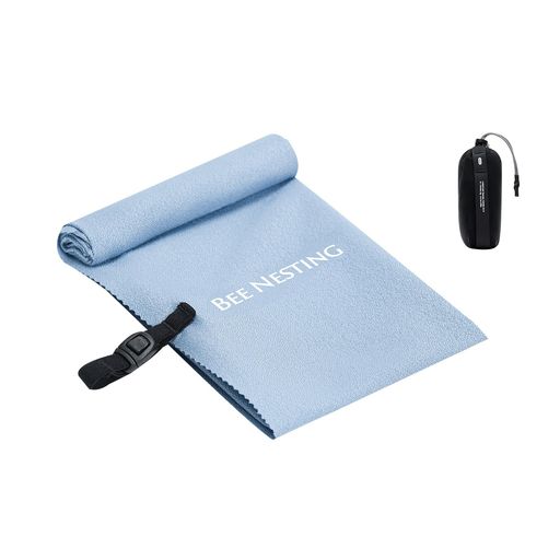 BeeNesting軽量速乾タオル吸水抗菌防臭スポーツタオル折りたためるコンパクト収納袋付き旅行水泳アウトドア登山用(Mブルー)