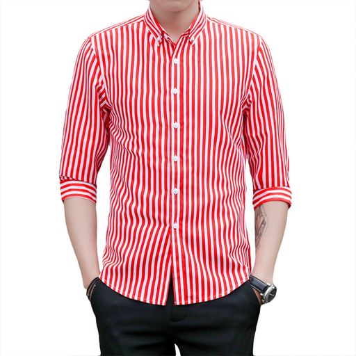 [CEEN]シャツメンズストライプ七分袖春夏服オシャレボタンアップシャツビジネスカジュアル大きいサイズ..