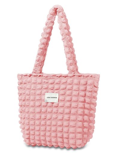 [Bitcuem] トートバッグ レディース 大容量 軽量 かわいい ファスナー付き ポップコーンバッグ A4 通勤 通学 学生 (ピンク)