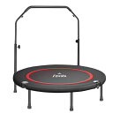 FUWATAトランポリン手摺付き室内用大人用子供用大型102CM耐荷重150KG静音折りたたみダイエット家庭用6本脚(ブラック)