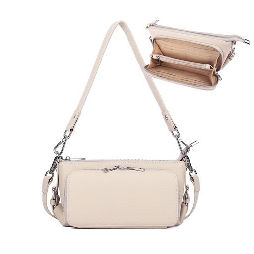 [MFFOR]ショルダーバッグ本革レディース2wayお財布ポシェットスマホショルダー斜めがけ手持ち軽量大容量柔らかい高見え多機能シンプルカジュアル人気日常通勤(アイボリー)