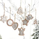 クリスマス オーナメント 木製 8枚 クリスマスツリー 飾り 木製スライス 雪の結晶 トナカイ ベル クリスマスツリー 天使 星 ハート 二層 木材チップ 天然...