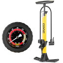 CXWXC自転車空気入れ仏式/英式/米式バルブ対応大型ゲージ付き160psiフロアポンプ浮き輪/ボールアダプター付きアルミ製イエロー(CX-5832F)
