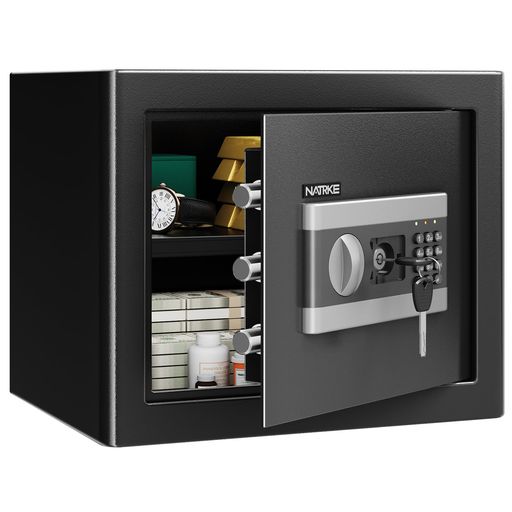 NATRKE金庫28L家庭用金庫小型簡易保管庫暗証番号テンキー式電子防犯緊急キー付き家庭用店舗用保管庫防..