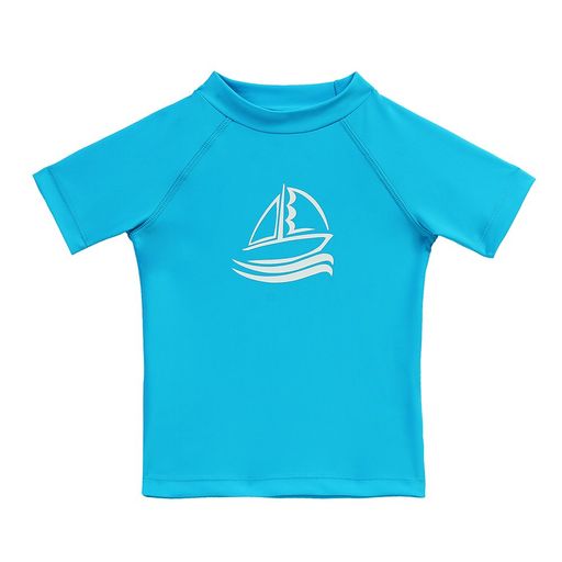 [ESTAMICO]キッズ半袖TシャツラッシュガードUVカットUPF+50男の子水着(スカイブルー110cm)