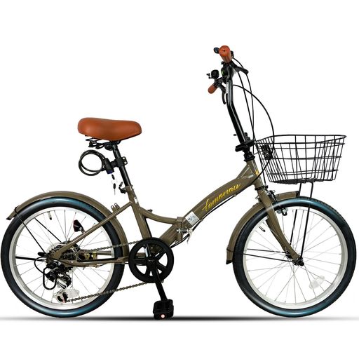 TOMONAU折り畳み自転車耐パンクタイヤ防災サイクル20インチノーパンクタイヤ折りたたみ自転車6段変速カ..