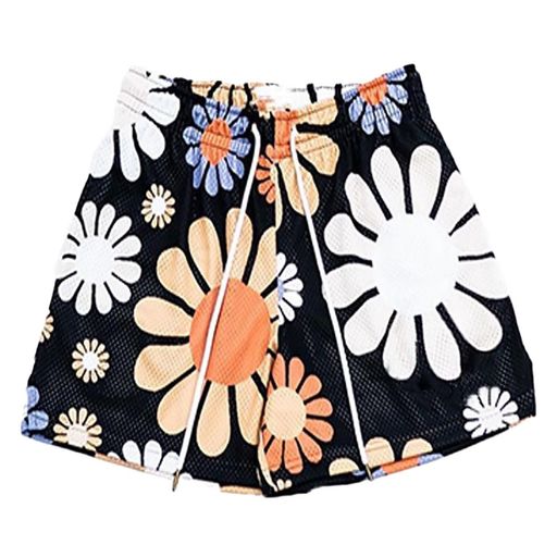 [ORBU]バスケットパンツメンズスポーツアメリカンメッシュ花びらモチーフ短パンウェアランニングトレーニングショートパンツポケット付きウエスト調整可能速乾通気(ブラック-3XL)(4)