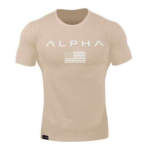 [SHANLIANG] トレーニングウェア 半袖 Tシャツ 袖ロゴ 吸汗速乾 ドライ メンズ ジムTシャツ(XXL カーキ)