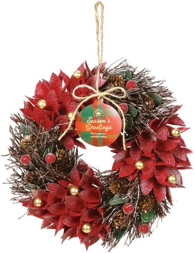 リース 直径25CM クリスマスリース 化粧箱入り 赤 緑 ギフト プレゼント デコレーション 玄関