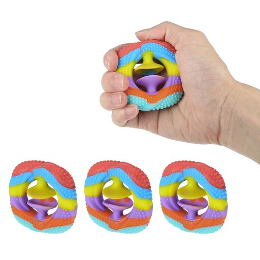 CAPASTEC ハンドグリップ リング型 握力トレーニング 3個セット リハビリ 手 指 筋トレ エクササイズ TPE製 レインボー
