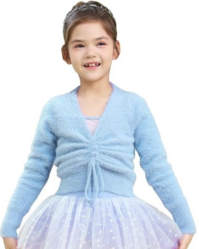 [s.lemon]バレエカーディガンキッズ長袖ファジーバレエトップス練習着バレエセーター青L