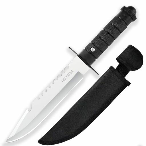 REIYAIBA シースナイフ サバイバルナイフ 全長280MM アウトドア用 釣り 薪割り 狩猟 キャンプ 登山 収納ケース付き