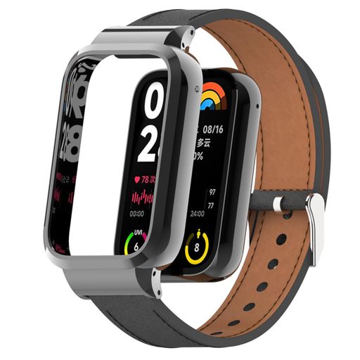 [ULIGADUO] 交換用バンド FOR XIAOMI BAND 8 PROに対応 保護ケース一体型 革ベルト ソフトレザー (ブラック)