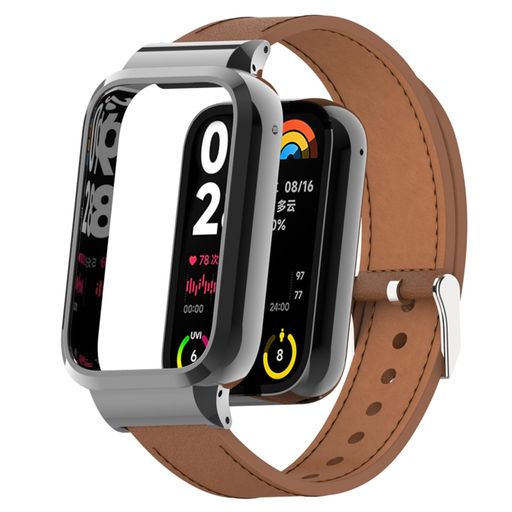 [ULIGADUO] 交換用バンド FOR XIAOMI BAND 8 PROに対応 保護ケース一体型 革ベルト ソフトレザー (ブラウン)