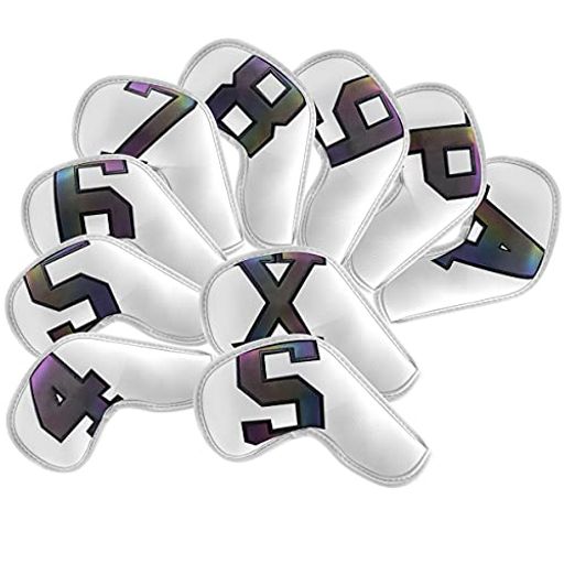 ゴルフアイアンカバーヘッドカバークラブカバー10枚番号合成皮革製PUレザーロングネックマジックテープ開閉白